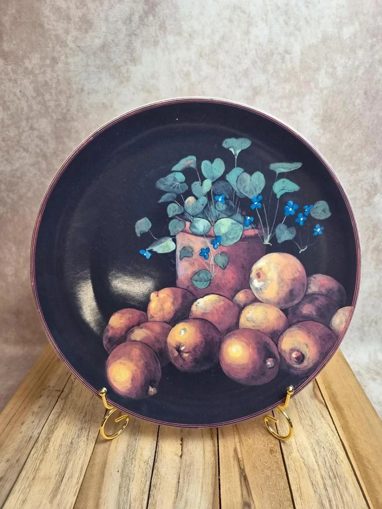 Grand plat Gien Cueillette D. Lalande 30 cm – Décor fruits & violettes